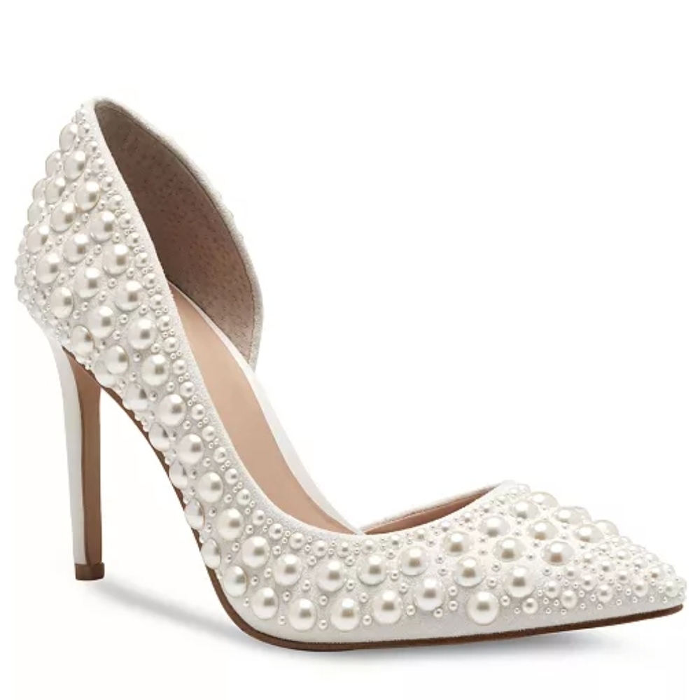 INC International Concepts Pearl-Studded Cream Heels